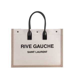Brand New Saint Laurent Rive Gauche Large Canvas Tote in Black and Cream